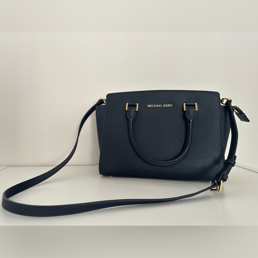 Michael Kors Blue Leather Medium Selma Crossbody Bag